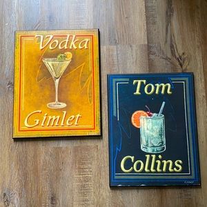 Set of 2 Wooden cocktail bar signs